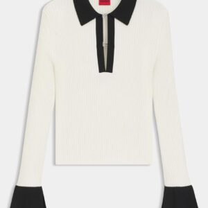 Knit polo with stacked-logo placket closures